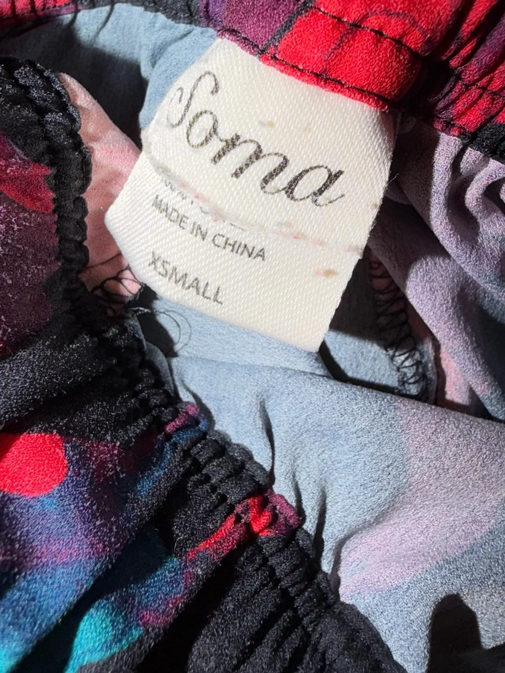 Soma XS Floral Pajama Set V-Neck Top & Pants Black Pink Teal